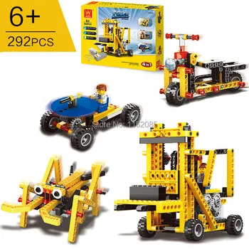 

292pcs Bricks 4 in 1 Power Machinery STEAM Building Blocks Forklift Fricket Scooter Banging Car Science Educational Toys