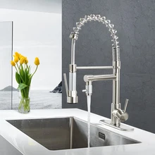 Uythner Матовый никель Поворотный Носик Кухня Раковина кран Pull вниз опрыскиватель резиновый дизайн ванная кухня смеситель для горячей и холодной воды