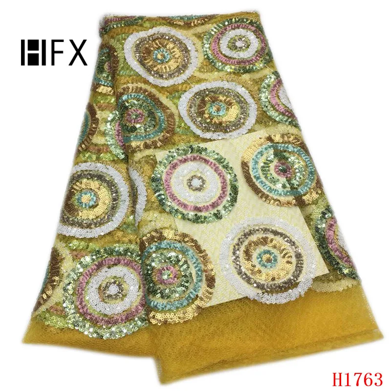 

HFX Latest African Laces 2019 Sequin Embroidered Nigerian Wedding Lace High Quality French Tulle Mesh Lace Fabric for Girl X1763