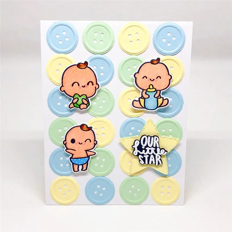 

YaMinSanNiO Newborn Kids Metal Cutting Dies and Clear Stamps for Scrapbooking Carbon Craft Dies Welcome Little One Metal Dies