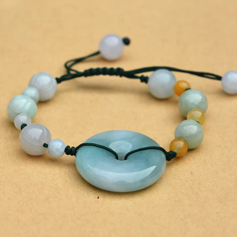 

Drop Shipping Natural Myanmar Jadeite Stone Bracelet Handmade Carved Lotus With Round Beads Women's Gift Bracelets Jades Jewelry
