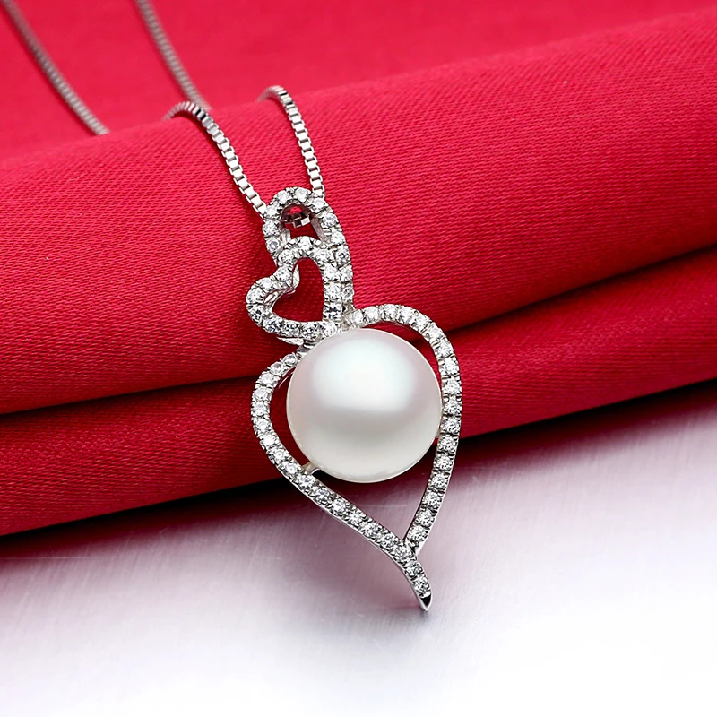 

Sweet love heart Natural pearl pendant choker necklace include 925 sterling silver for women lover Mum pearl color optional