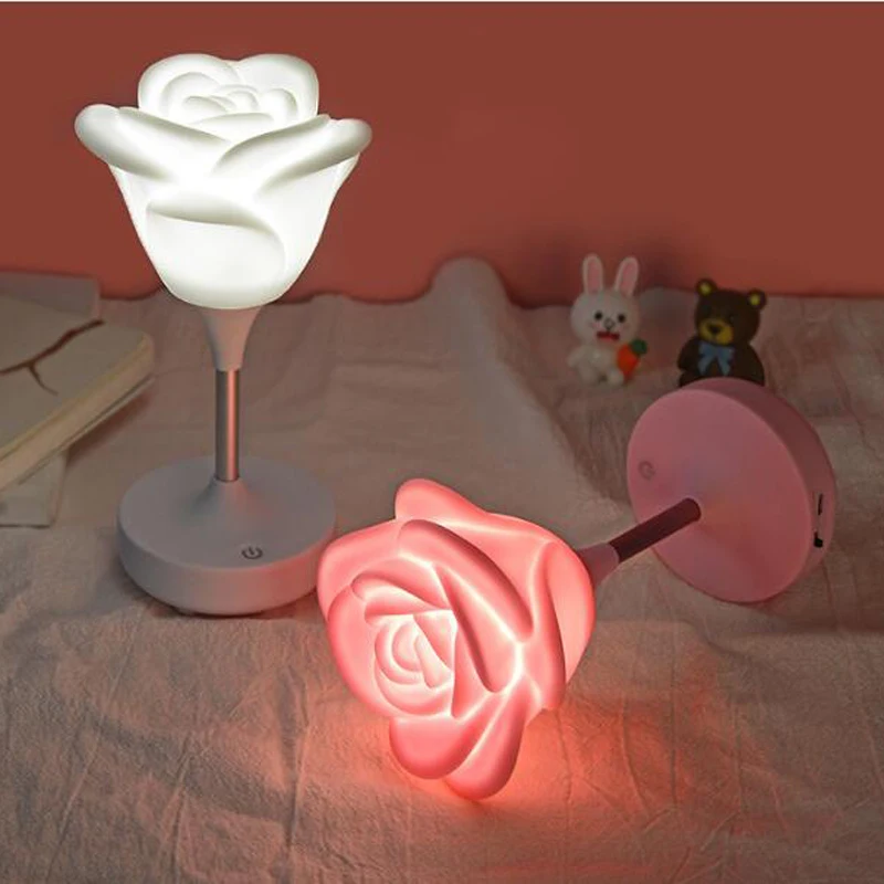 USB Rechargeable LED 3D Rose Flower Night Light New Romantic Touch Dimmer Atmosphere Night Baby Nursing Lamp5