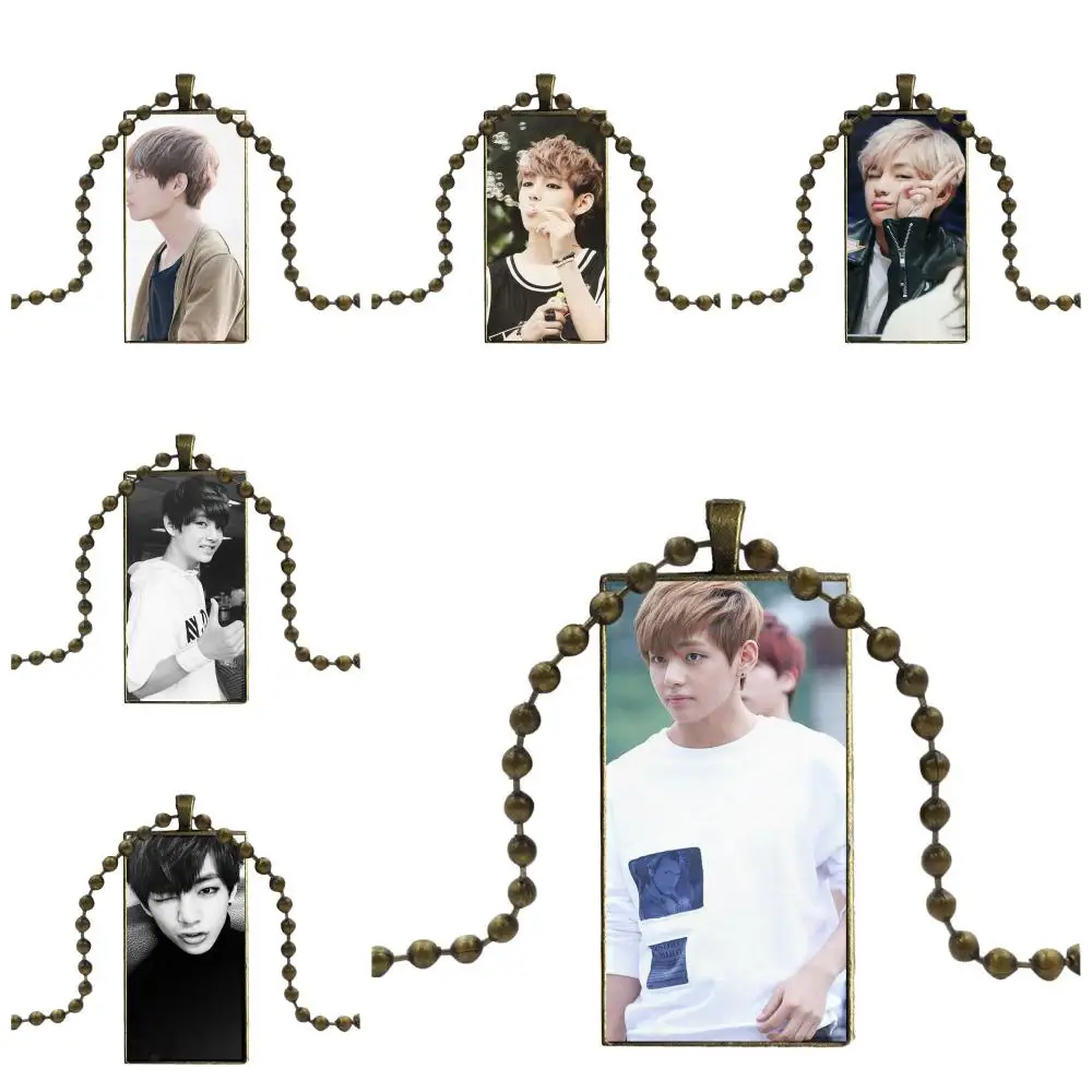 

Bangtan Boys Taehyung Run Fashion Glass Cabochon Pendant Necklace With Women Bronze Plated Statement Jewelry For Men Women Gift