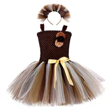 Коричневое праздничное платье для девочек на Рождество, день рождения, с изображением короля льва; однотонное платье с цветочным рисунком; одежда для маленьких детей; платье для костюмированной вечеринки с рисунком животных; халат