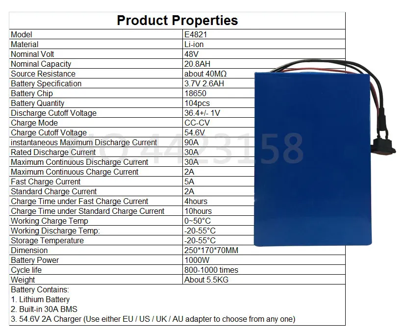 Flash Deal Big Capacity 48 Volt Batteries 48V 20Ah Li-ion Battery for Electric Bike with PVC case Built in 13S 30A BMS + 2A CC/CV Charger 2