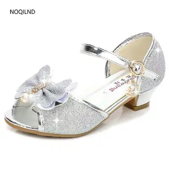 

Summer Fashion Kids Sandals For Girls Princess Shoes dancing Shoes Shiny bow Crystal shoes Children Show High heels Sandals