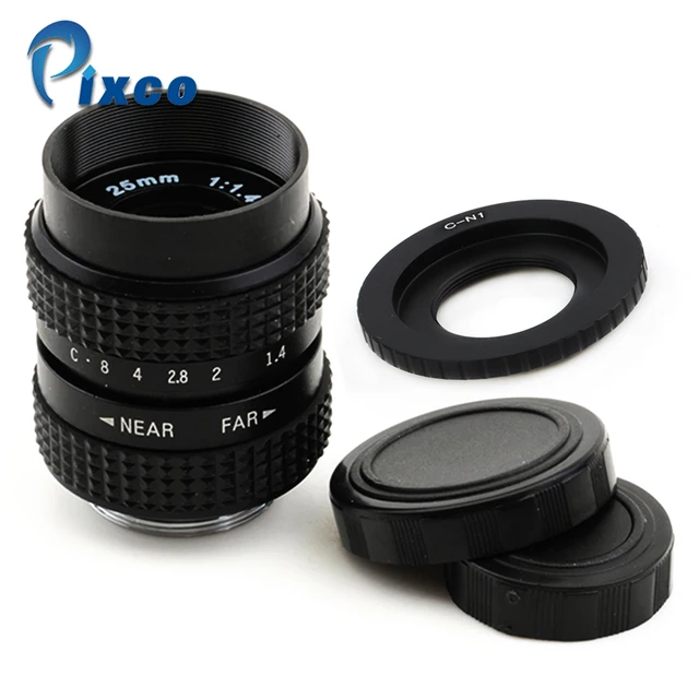 Best Price Pixco 25mm F1.4 CCTV TV lens + C Mount For Nikon 1 For Nikon 1 J5 J4 S2 V3 AW1 J3 J2 J1 V2 S1 V1
