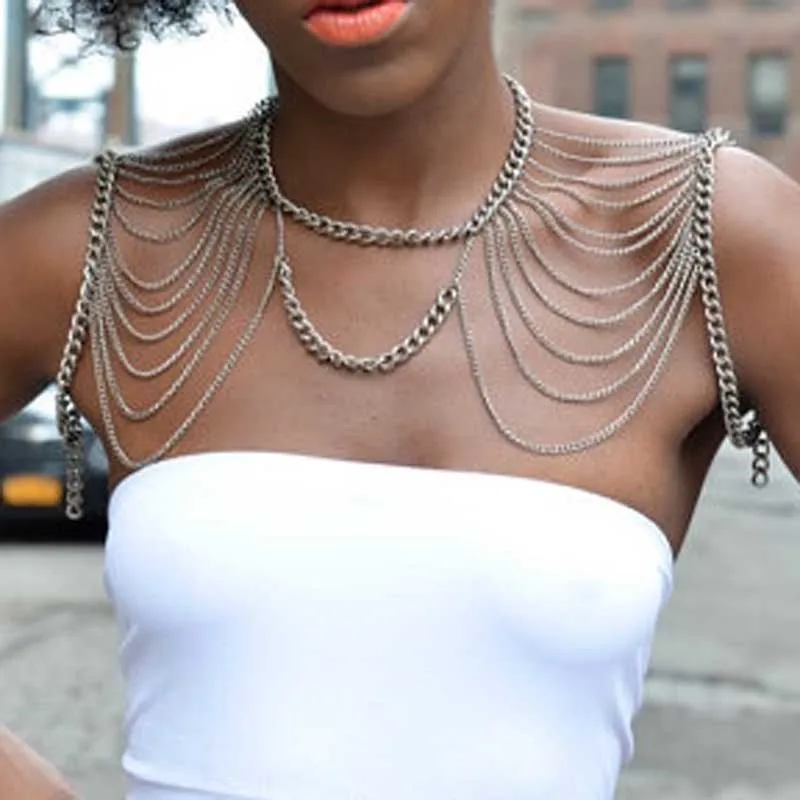 

Bohemian Punk Necklaces Collar Shoulder Chain bijoux corps sexy Long Necklaces Pendants Women Statement Body Jewelry present
