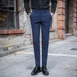 Высокое качество мужской сплошной цвет Формальный Бизнес Slim Fit костюм брюки мужской досуг костюм брюки платье брюки 2018 новая зима