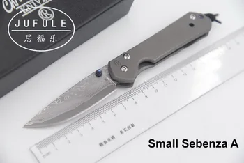 

JUFULE Small Sebenza Damascus pattern blade titanium handle folding Tactical pocket camping hunt outdoor EDC tool kitchen knife