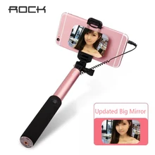 ROCK Portable Extendable Selfie Stick Holder with Wire Control & Mirror For iPhone 6S 5S for Samsung Universal Android Phones