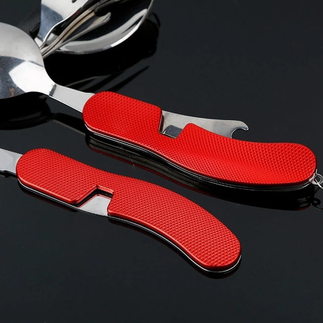 Нержавеющая сталь 4 в 1 портативный открытый карманный складной нож вилка ложка набор многофункциональная столовая посуда ложка Вилка Нож открывалка
