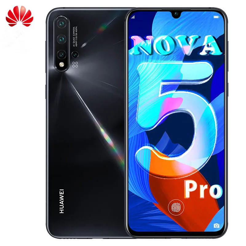 HuaWei Nova 5 Pro мобильный телефон Kirin 980 Android 9,0 6,3" полный экран 5* камеры 40 Вт супер зарядное устройство NFC экран отпечатков пальцев 256 ГБ