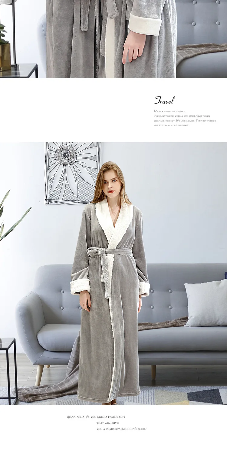 Большой размер, свободный фланелевый Халат, толстый теплый халат, осенний зимний банный халат, парная Пижама, повседневные халаты для женщин