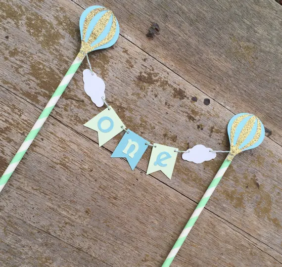custom number Hot air Balloon straw Cake Banner Up Up & Away Party Cake
