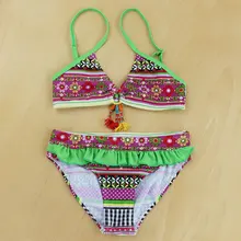 Летний полосатый купальник Maya для маленьких девочек, детские пляжные бикини, наборы из двух предметов, Детские раздельные купальные костюмы biquini