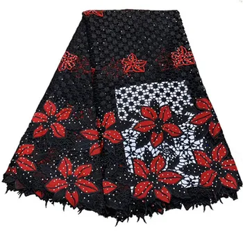 

Black High quality African Lace Fabric Embroidered Cord Fabric Swiss Voile French Net Rhinestones Lace For Nigerian Lace Fabric