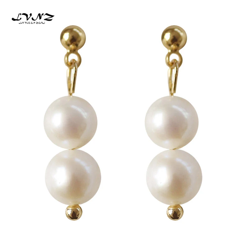 

LVNZ 2019 New Hot Fashion Charm Statement Metal Hook Two Freshwater Pearls Long Drop Earrings Party Wedding Accessories 7090d