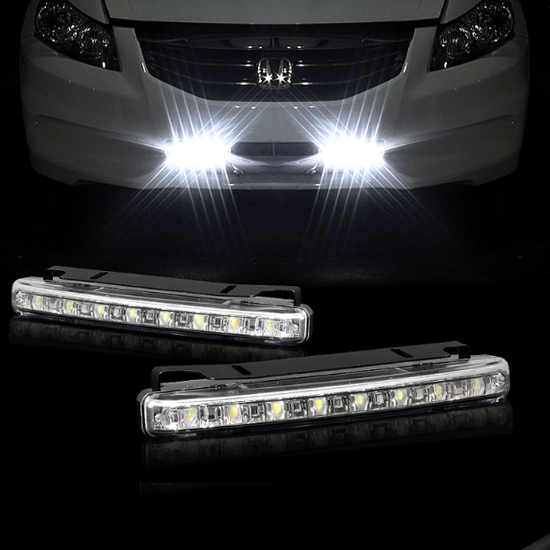 

2pcs Universal Car DRL light Daytime Running Light Bar 12V 8LED Waterproof Car Styling Fog Lamp Auxiliary Lamp Cold White 12V