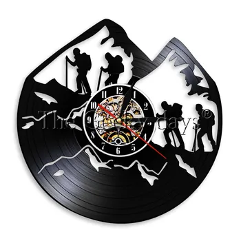 

1Piece Hiking Vinyl Record Wall Clock Nature Mountains Rope Risk Climbing Wall Clock Home Decor Adventurers Hiker Climber Gift