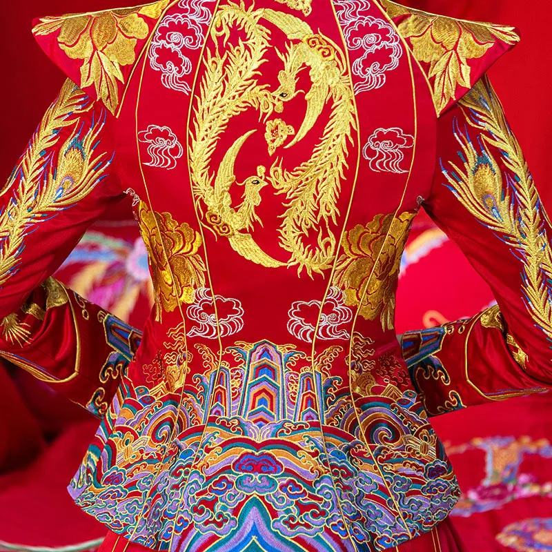 Традиционное китайское свадебное платье для женщин Cheongsam вышивка дракон феникс Qipao Oriental платья для вечеринок Красный Qi Pao