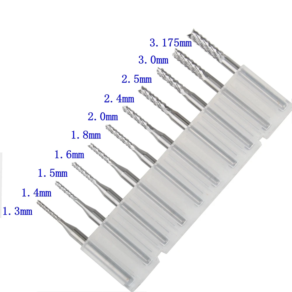 10 шт. Карбид Концевая мельница Гравировка Биты для ЧПУ PCB боры от 1,3 до 3,175 мм