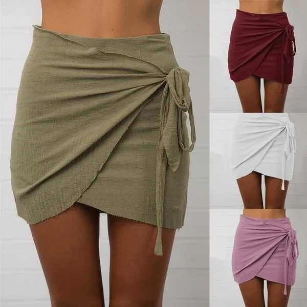 Summer Women's Fashion Short Skirts High Waisted Mini Skirt Fashion Solid Color Irregular Skirt Casual Dress Daily Wear S-5XL