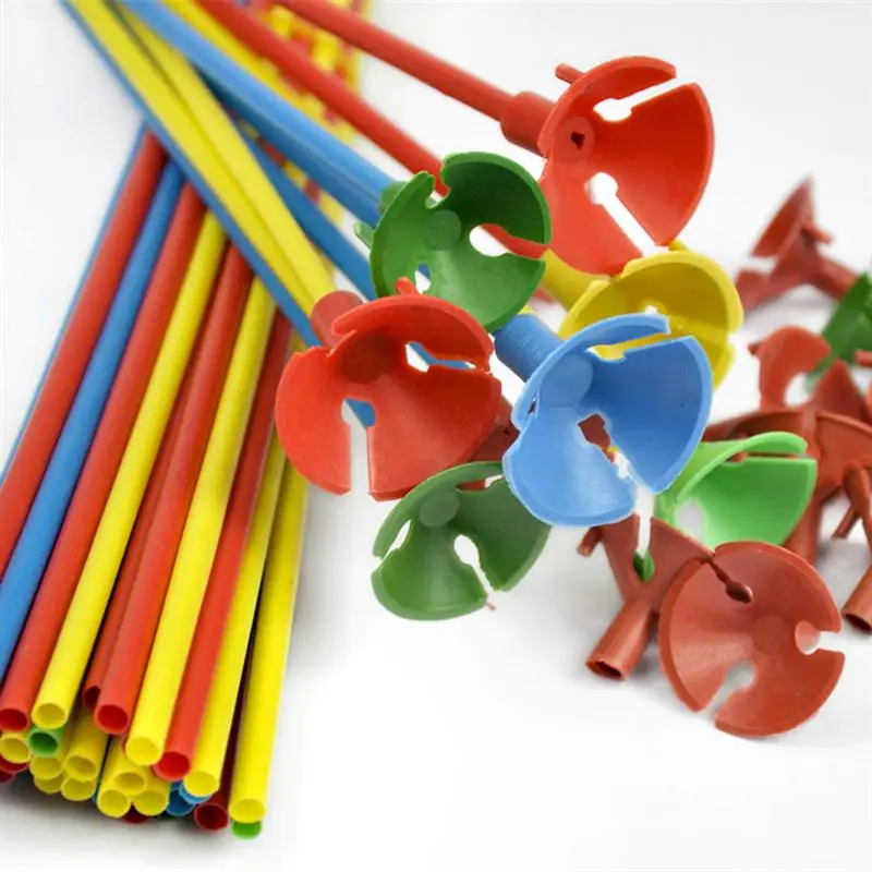 144pcs 40cm Plastic Balloon Sticks With 3.8cm Cup Plastic Colorful