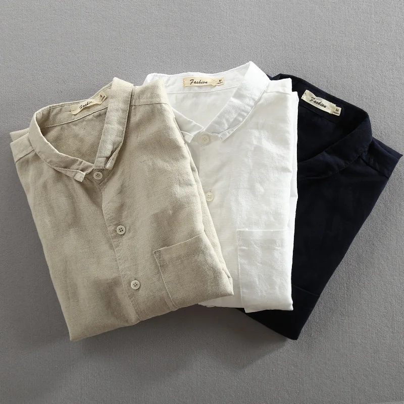 

ICPANS White Man Shirts Summer Long Sleeve 45% Cotton Aan 55% Linen Fashion Slim Fit Chinese Style Shirt For Man Clothes