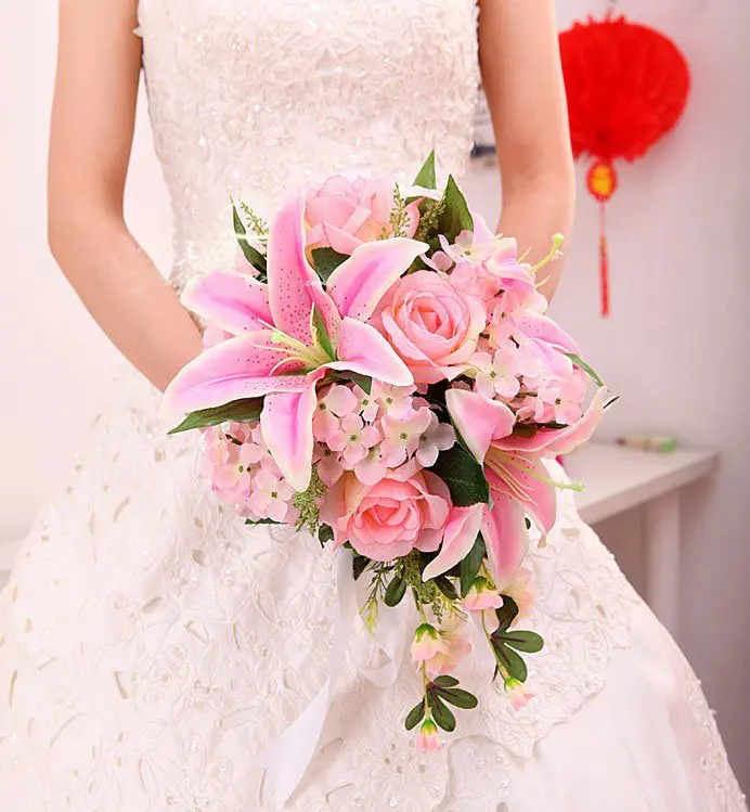 New Arrival Pink Ivory Lily Silk Wedding Bouquets Bridal In New Arrival Pink Ivory Lily Silk Wedding Bouquets Bridal In From Weddings Events On Aliexpress Alibaba Group