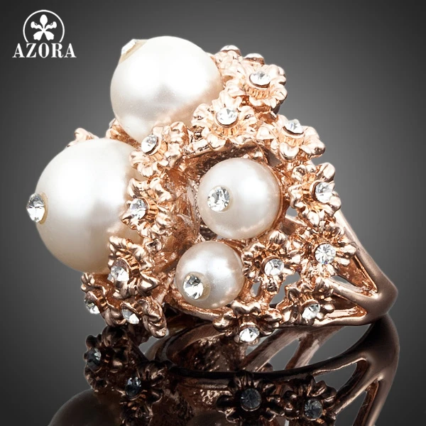 Кольцо с австрийским кристаллом AZORA розовое золото 6 шт. TR0027|charm ring|ring ringrose gold |