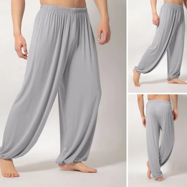 Мужские Супер Мягкие штаны для занятий йогой, штаны для занятий пилатесом, Свободные повседневные шаровары, одноцветные штаны для отдыха, AIC88 - Цвет: light gray