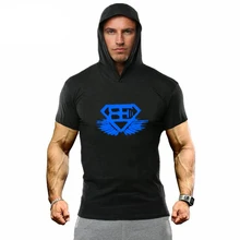 New Fitness hoodies Shirt Men Bodybuilding short Sleeve hooded T Shirt workout Tops Shirts men hooded Tees