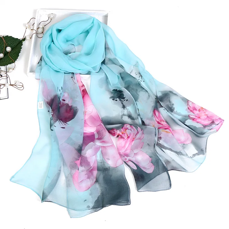 Новая мода весна/лето Женский цветочный принт пляжный шелковый шарф шали женские длинные палантины пляжные хиджаб для защиты от солнца 40 цветов