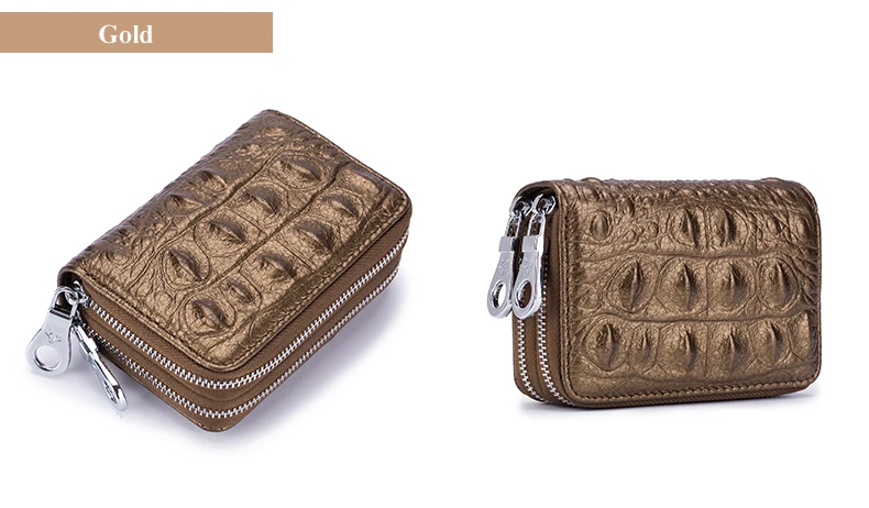 Lomelobo Lady Alligator Card Wallet Genuine Leather Girls Dual Zipper Coin Purse Women Card Holder Female Credit ID Cards Wallets HCL3257 Details (16)