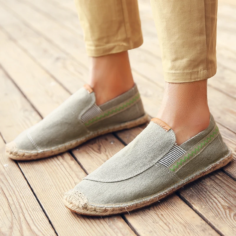 

Vintage Mens Shoes Casual Canvas Loafers Flat Hemp Bottom Moccasins Espadrilles Driving Soft Shoes Zapatos De Hombre HC-144