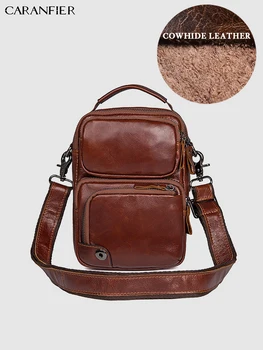 

CARANFIER Mens Handbag Genuine Cowhide Leather Travel Crossbody Weekend Bags Business Casual Solid Color Multi Function Bookbags