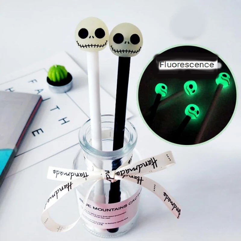 

Novel creative fluorescent skull 0.5mm black gel pen Office School Supplies Child funny gift Writing stationery blue Gel Pen