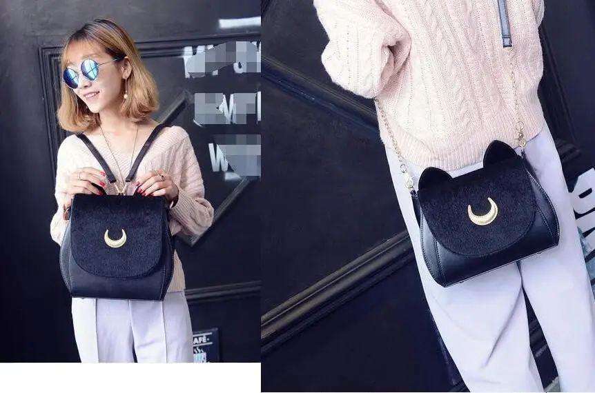 

Fashion Cat Ears Sailor Moon Bag Samantha Vega Black Women Shoulder Bags Crossbody Bag for Girl Messenger Bags Fur borsa