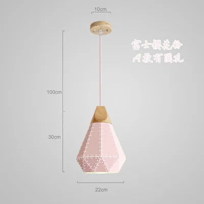 Новинка, 3d Led подвесные светильники, Алмазный металлический Скандинавский современный деревянный металлический светильник, мультяшный креативный подвесной светильник, украшение дома, столовая - Цвет корпуса: A pink with hole