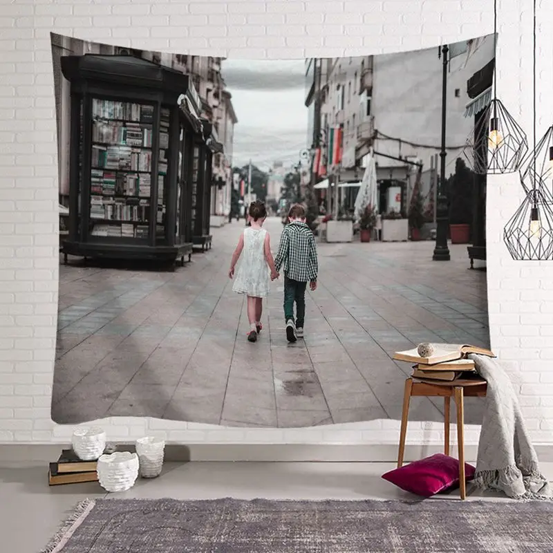 digital printing European street look tapestry scenery wall hanging tapiz nordic dorm house decorative carpet 150*130cm blanket