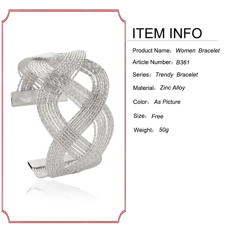 F& U Новое поступление цинковый сплав Материал Элегантный Модный позолоченный и посеребренный крест Открытый браслет для женщин