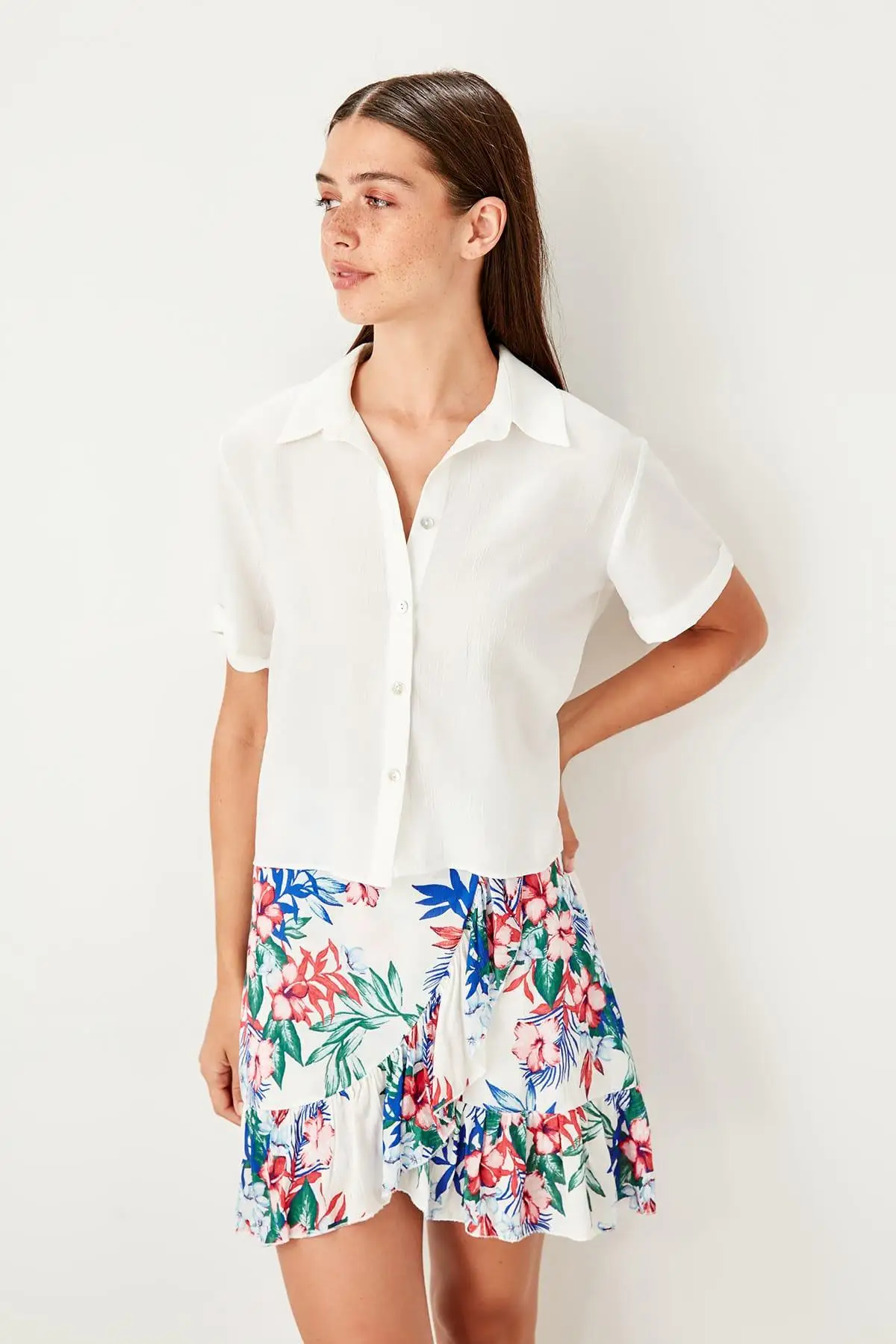 

Trendyol White Lacing Detailed Shirt TWOSS19GO0016