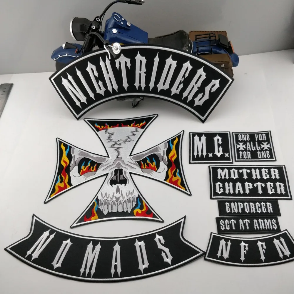 Night Rider Nomads Patch Full Set Embroidery Iron on Backing Jacket Motorcycle Custom DIY (5)