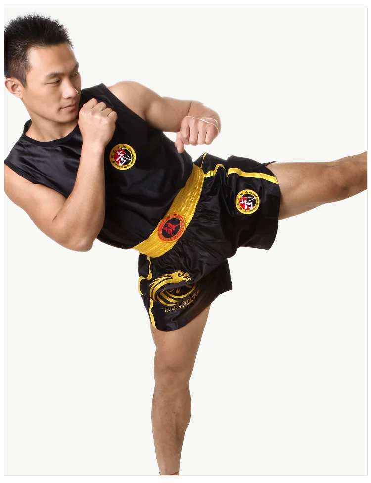 Вышивка дракона Санда ушу Муай Тай боксео ММА шорты тхэквондо боксерские комплекты одежды шорты+ джерси мужской спортивный костюм набор