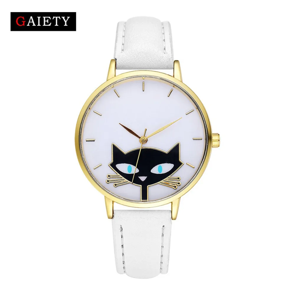 

Personality Exquisite Cat Pattern Women's Watches Fashion Leather Strap Luxury Ladies Quartz Wrist Watch Clock Bayan Kol Saati#B