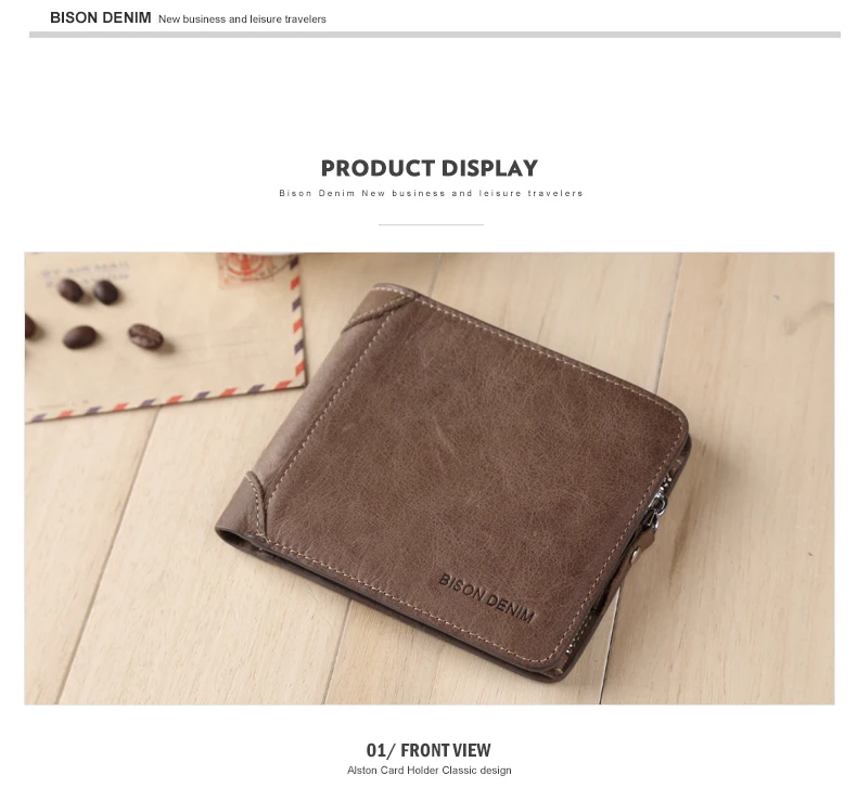 BISON DENIM Genuine Leather RFID wallet Men red brown vintage purse card holder Brand men wallets dollar price Male Purse 4361