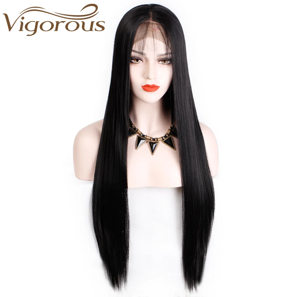 

Vigorous Black Lace Front Wigs for Black/White Women Long Straight Blonde Pink Synthetic Wigs Heat Resistant Wig 24 Inch