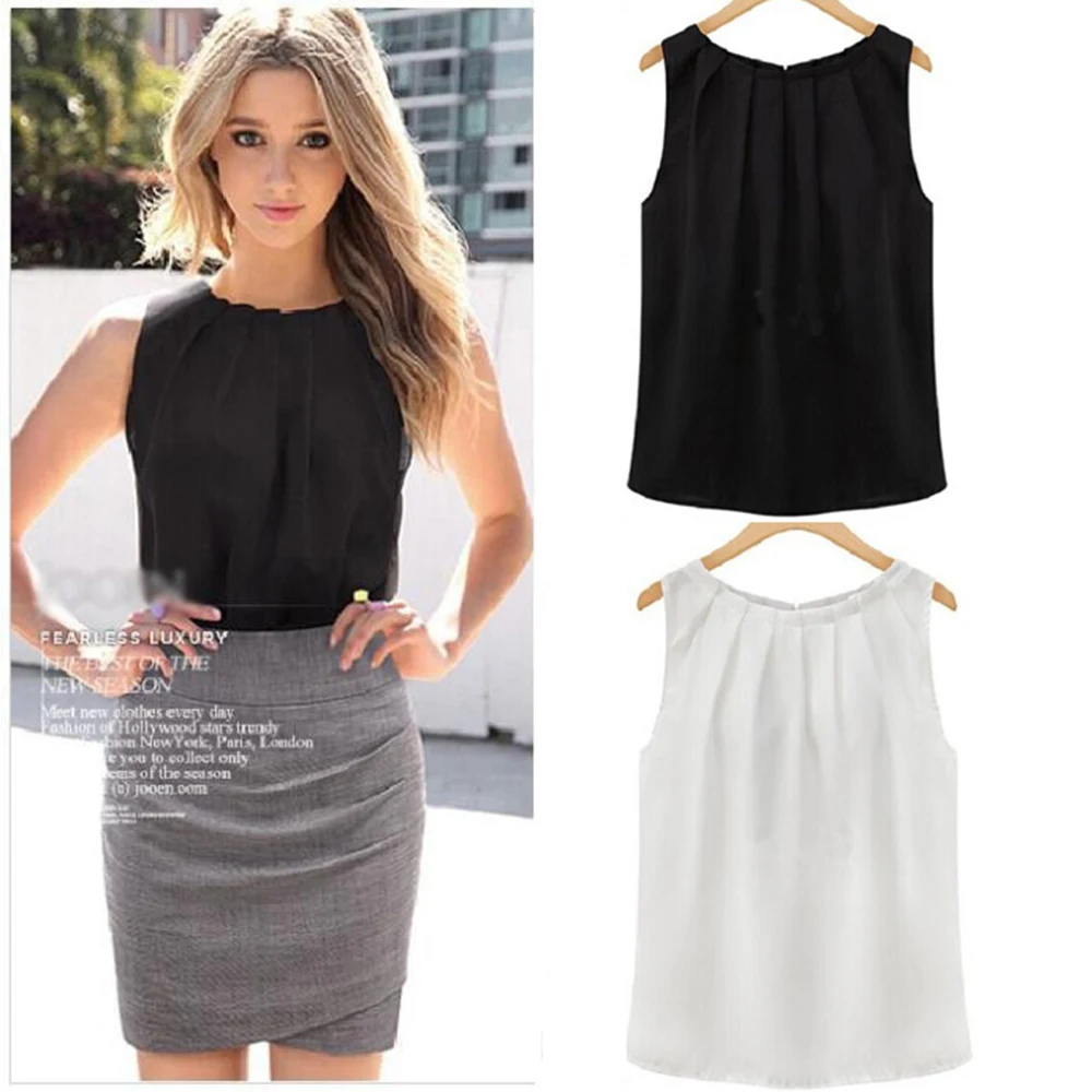 

Summer Loose Halter Top Women Vest Casual Tank Tops Solid Color Vest Streetwear Black Sexy Sleeveless O-neck Chiffon White Tops